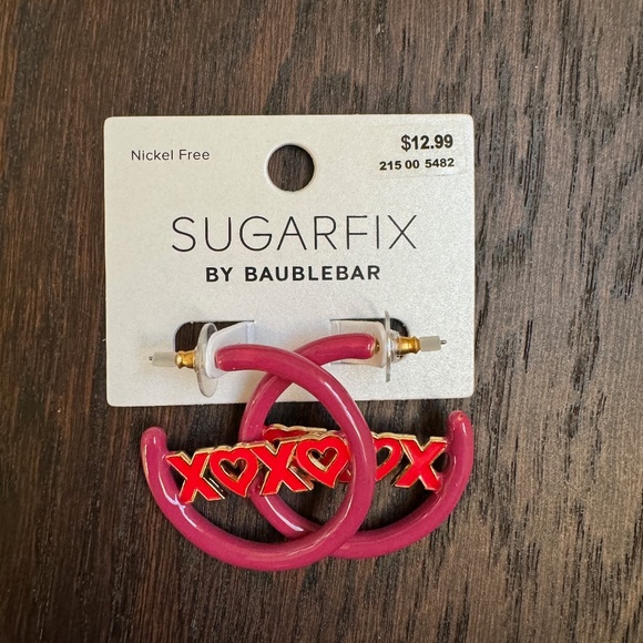 SUGARFIX by BaubleBar "Hugs and Kisses" Hoop Statement Earrings - Dark Pink - Picture 1 of 5